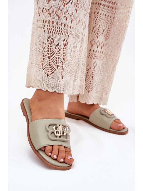Flat Women's Sandals With Decorative Detail Green Nenitta 2