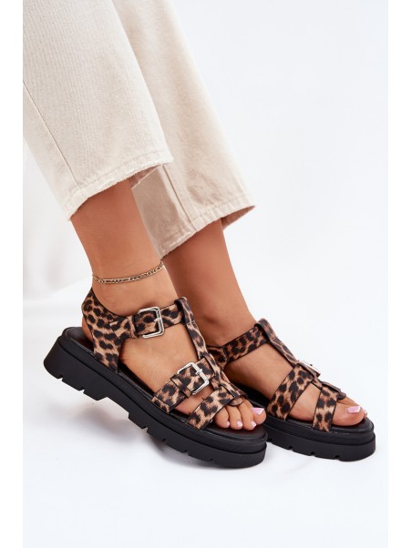 Ladies Eco Leather Sandals With Buckles Leopard Jeneliena