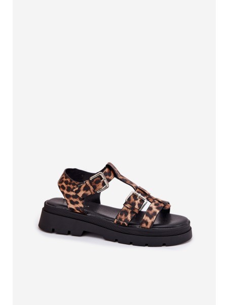 Ladies Eco Leather Sandals With Buckles Leopard Jeneliena