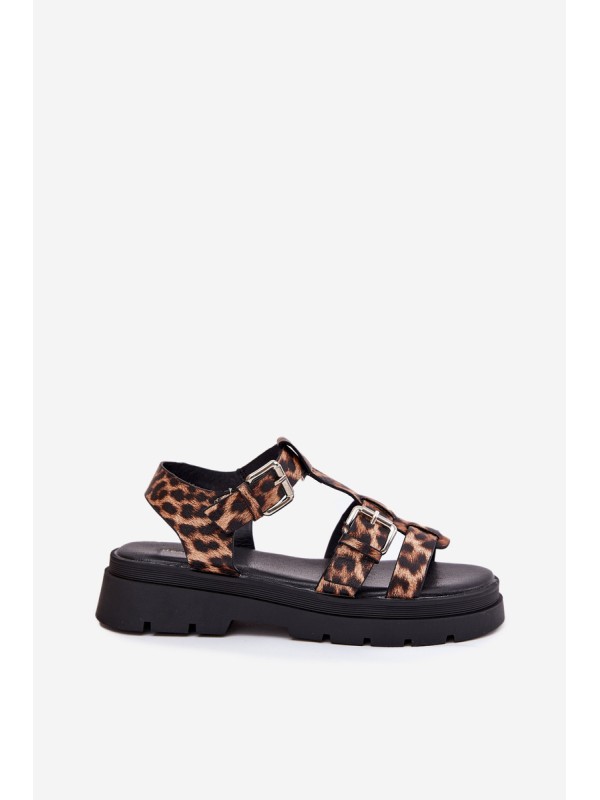 Ladies Eco Leather Sandals With Buckles Leopard Jeneliena