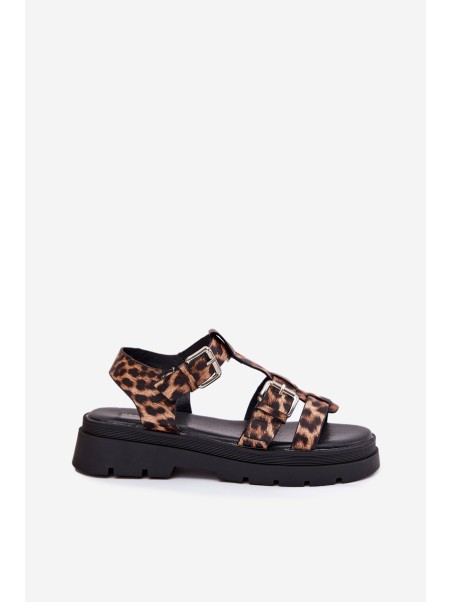Ladies Eco Leather Sandals With Buckles Leopard Jeneliena