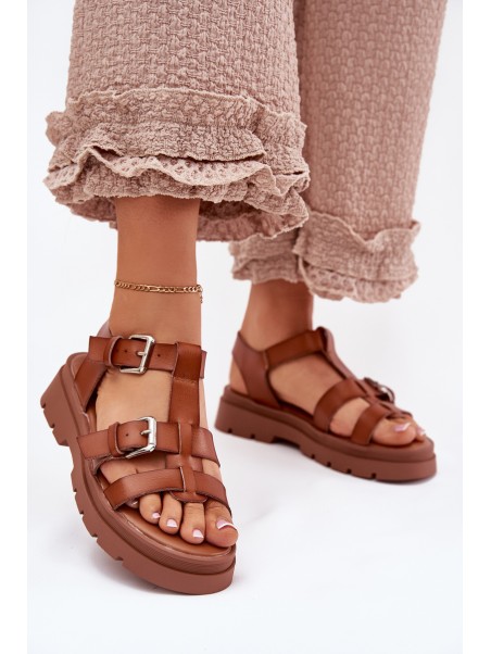 Ladies Eco Leather Sandals With Buckles Camel Jeneliena
