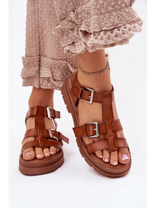 Ladies Eco Leather Sandals With Buckles Camel Jeneliena