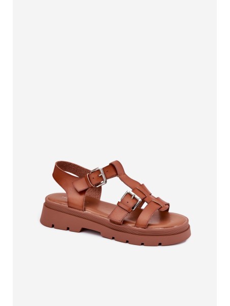 Ladies Eco Leather Sandals With Buckles Camel Jeneliena