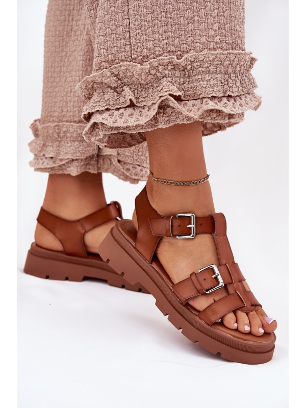 Ladies Eco Leather Sandals With Buckles Camel Jeneliena