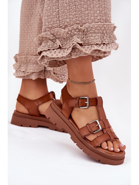 Ladies Eco Leather Sandals With Buckles Camel Jeneliena