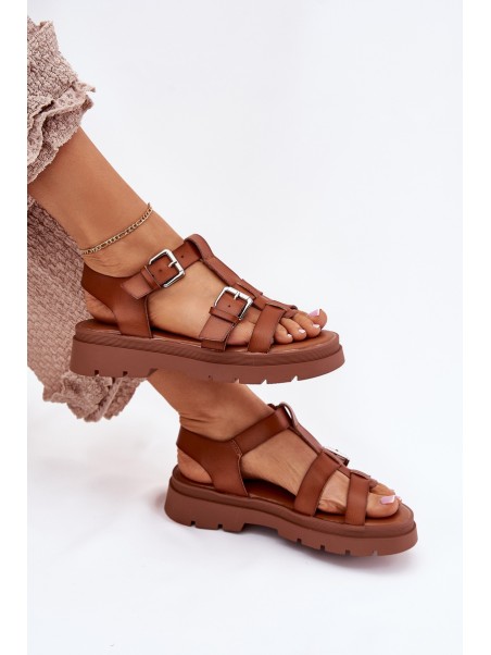 Ladies Eco Leather Sandals With Buckles Camel Jeneliena