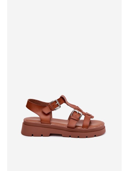 Ladies Eco Leather Sandals With Buckles Camel Jeneliena
