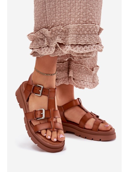 Ladies Eco Leather Sandals With Buckles Camel Jeneliena