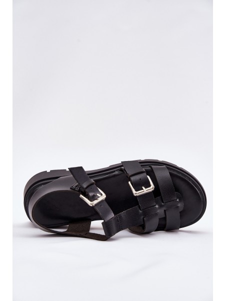 Ladies Eco Leather Sandals With Buckles Black Jeneliena