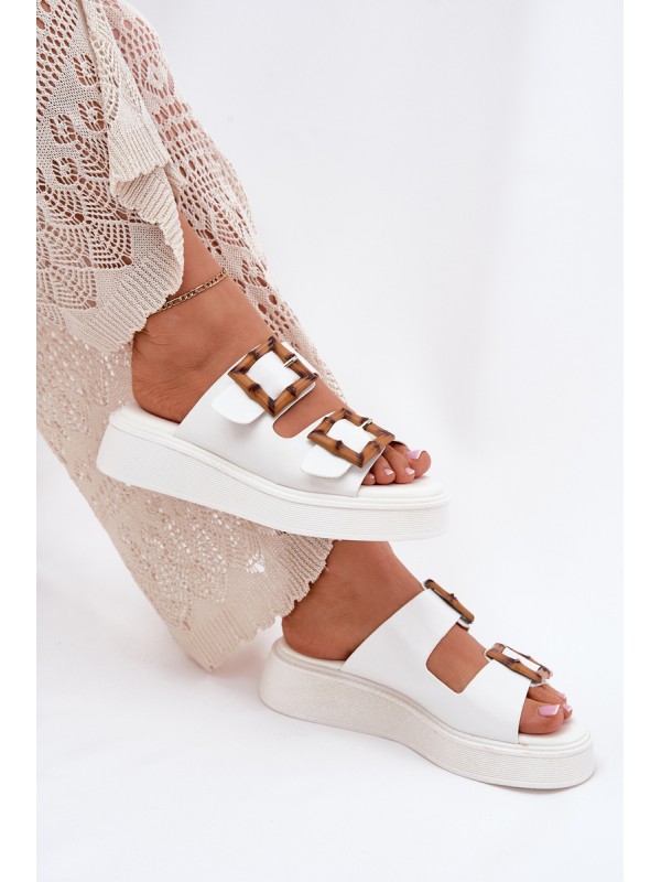 Eco Leather Women's Platform Sandals With Buckles White Xanivia