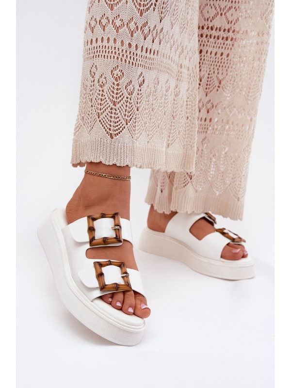 Eco Leather Women's Platform Sandals With Buckles White Xanivia 2
