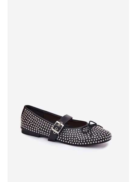 Embellished Ballet Flats With Bow And Strap Black Zdivisa