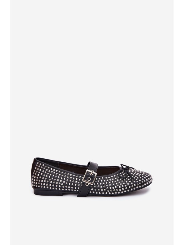 Embellished Ballet Flats With Bow And Strap Black Zdivisa