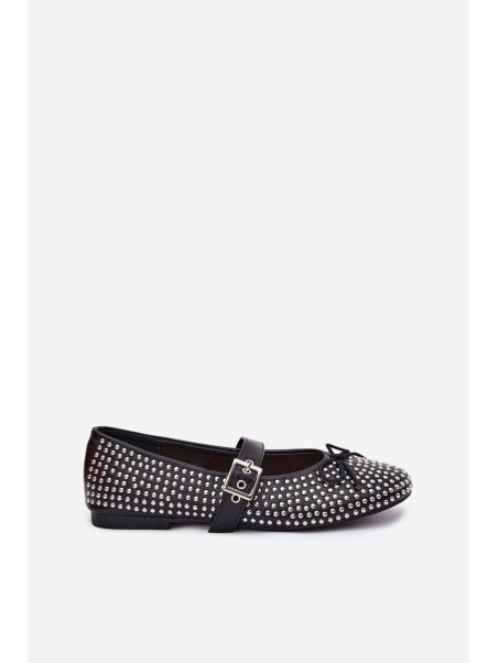 Embellished Ballet Flats With Bow And Strap Black Zdivisa