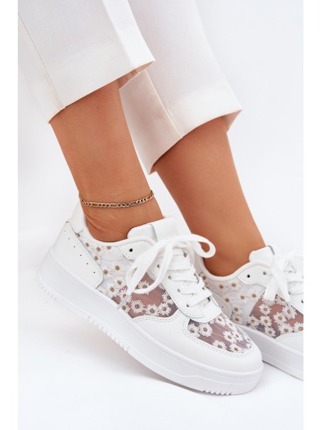 Mesh Women's Sneakers Daisies White Jenithra