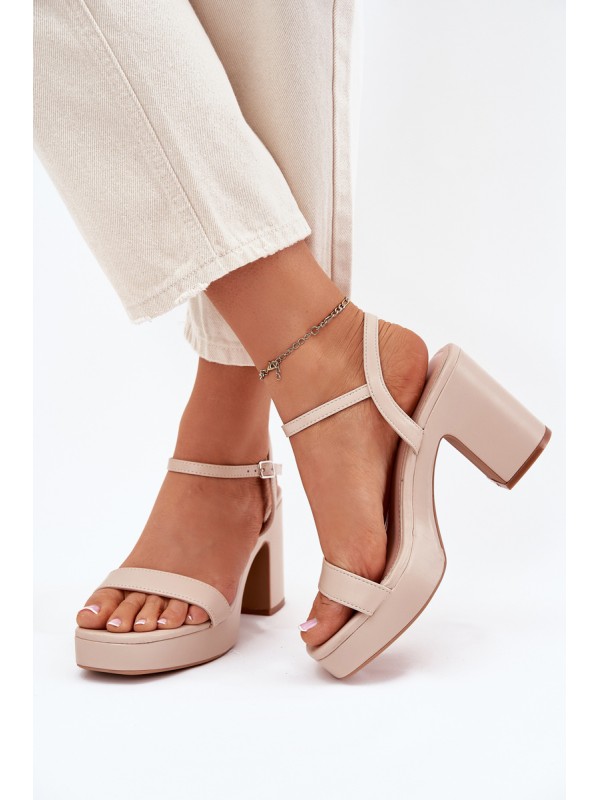 Eco Leather Heeled Sandals Beige Lillita