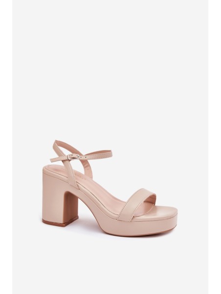 Eco Leather Heeled Sandals Beige Lillita