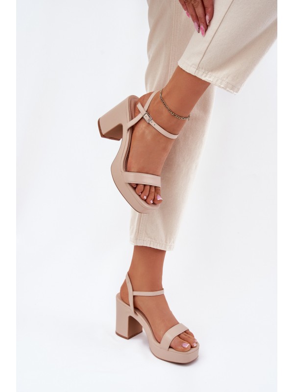 Eco Leather Heeled Sandals Beige Lillita