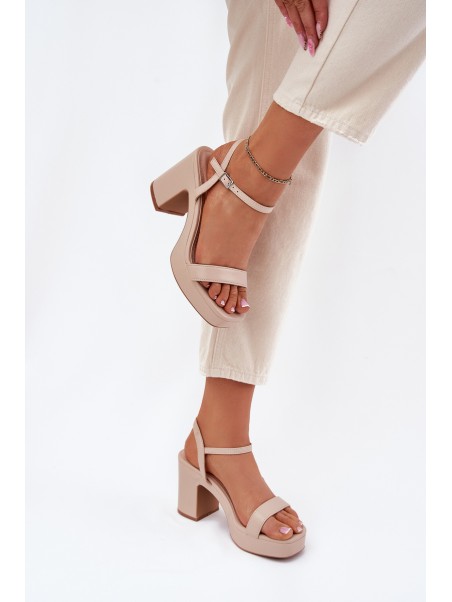 Eco Leather Heeled Sandals Beige Lillita
