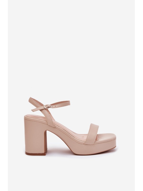 Eco Leather Heeled Sandals Beige Lillita