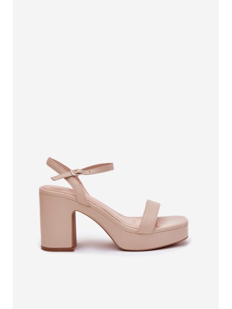 Eco Leather Heeled Sandals Beige Lillita