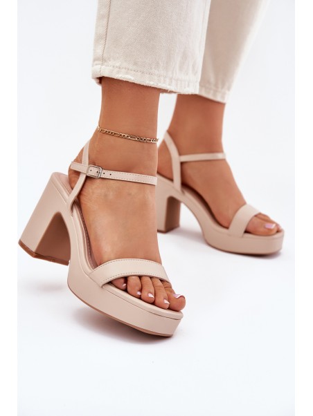 Eco Leather Heeled Sandals Beige Lillita