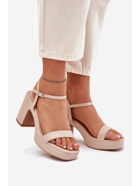 Eco Leather Heeled Sandals Beige Lillita