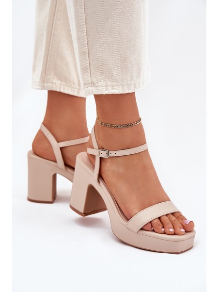 Eco Leather Heeled Sandals Beige Lillita