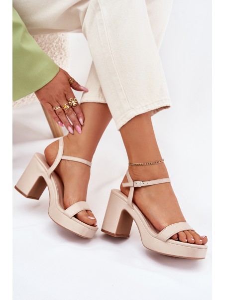 Eco Leather Heeled Sandals Beige Lillita