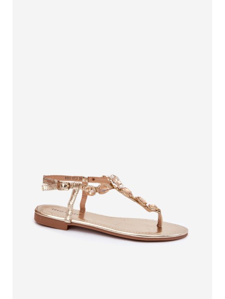 Women's sandals on flat heels with crystals gold Fiolalia