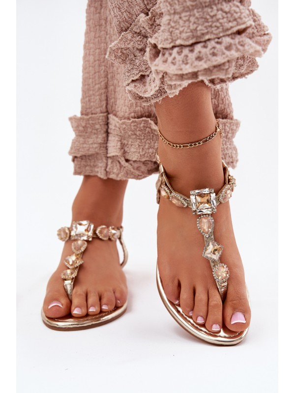 Women's sandals on flat heels with crystals gold Fiolalia