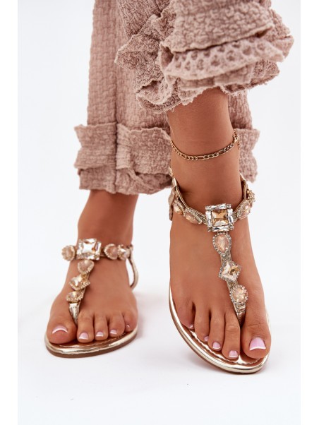 Women's sandals on flat heels with crystals gold Fiolalia