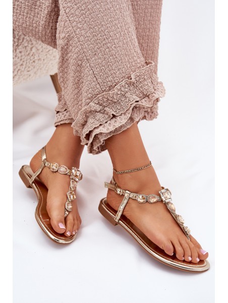 Women's sandals on flat heels with crystals gold Fiolalia