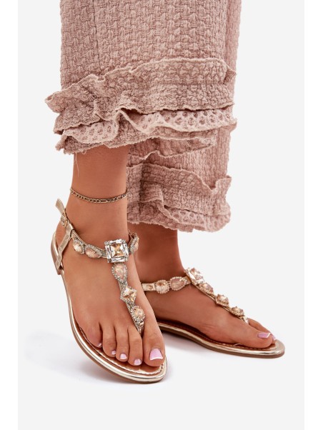 Women's sandals on flat heels with crystals gold Fiolalia