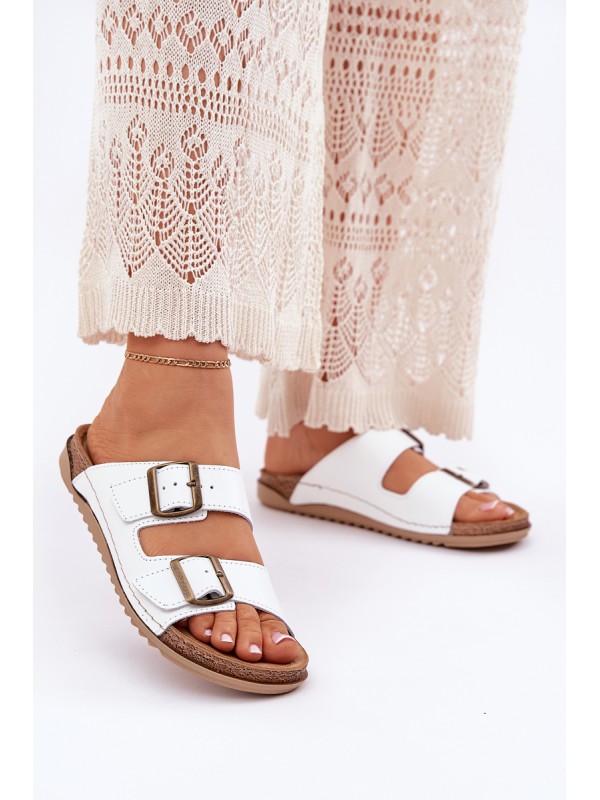 Ladies Leather Slippers With Clear Inblu AA0002KU White 2