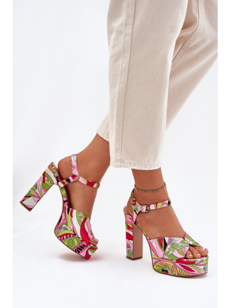 Patterned Heeled Sandals And Platform Pink-Green Slaria
