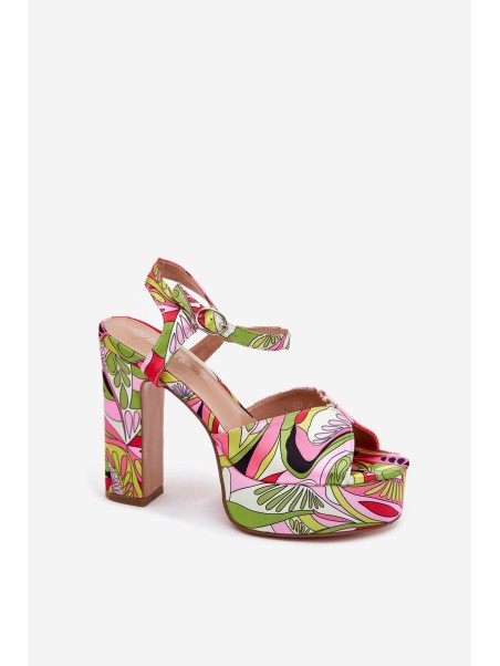 Patterned Heeled Sandals And Platform Pink-Green Slaria
