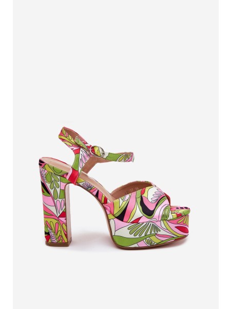 Patterned Heeled Sandals And Platform Pink-Green Slaria