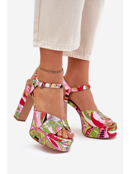 Patterned Heeled Sandals And Platform Pink-Green Slaria