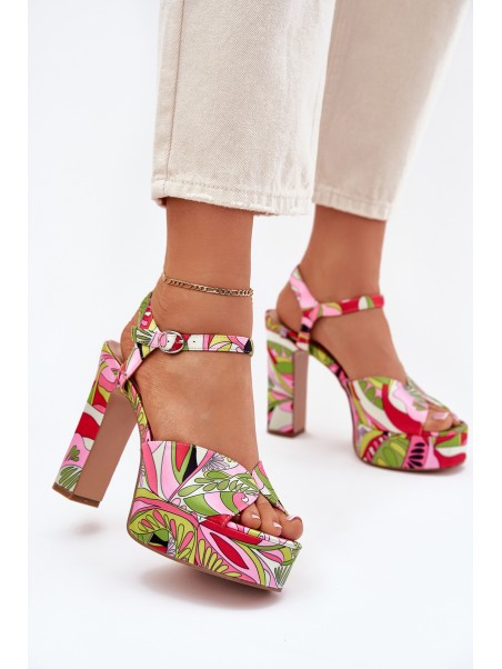 Patterned Heeled Sandals And Platform Pink-Green Slaria