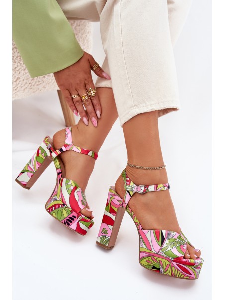 Patterned Heeled Sandals And Platform Pink-Green Slaria