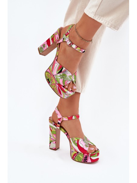 Patterned Heeled Sandals And Platform Pink-Green Slaria