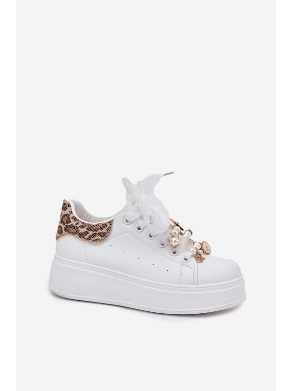 Women's Platform Sneakers With Rhinestones White Panther Ocerdia
