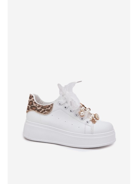 Women's Platform Sneakers With Rhinestones White Panther Ocerdia
