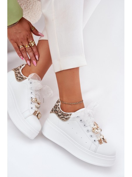 Women's Platform Sneakers With Rhinestones White Panther Ocerdia