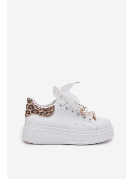 Women's Platform Sneakers With Rhinestones White Panther Ocerdia