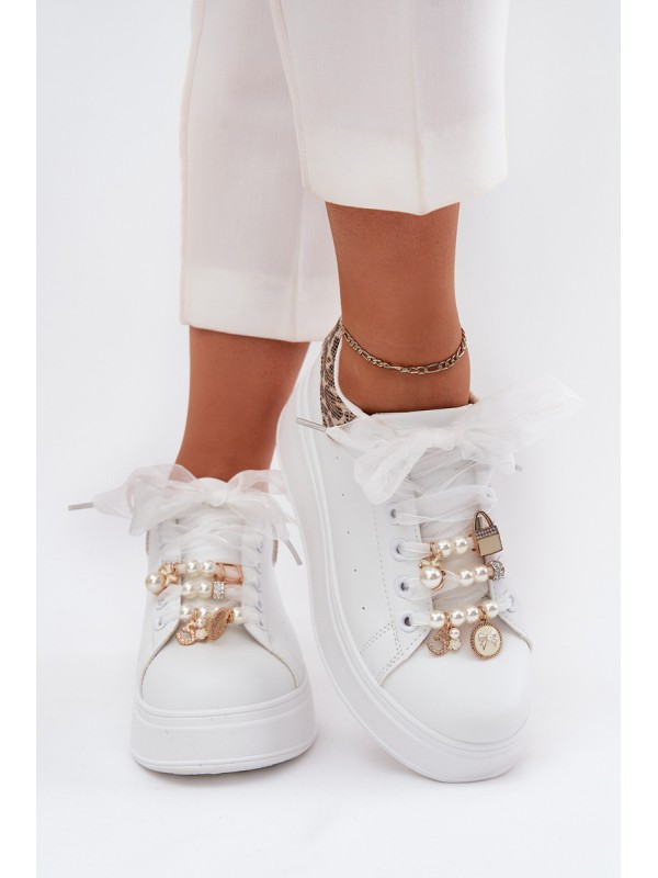 Women's Platform Sneakers With Rhinestones White Panther Ocerdia