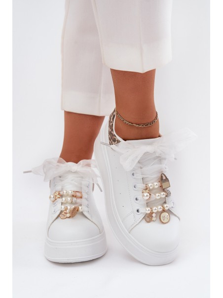 Women's Platform Sneakers With Rhinestones White Panther Ocerdia