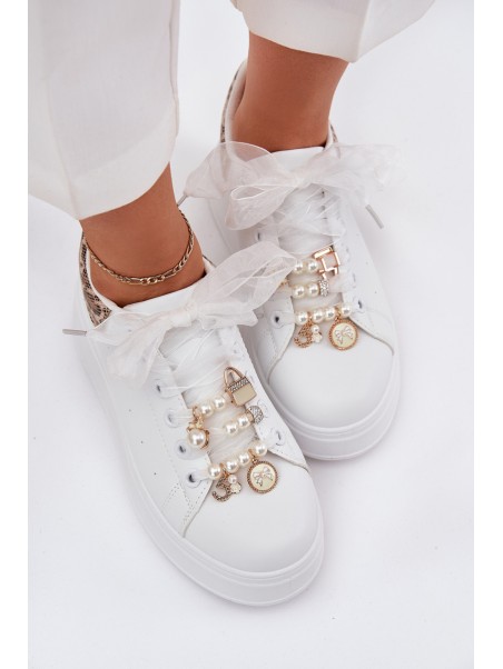 Women's Platform Sneakers With Rhinestones White Panther Ocerdia